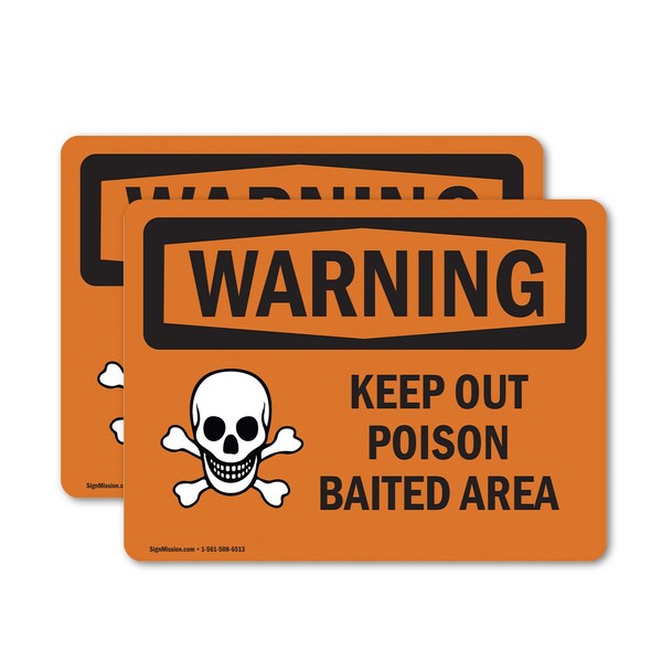 Signmission Keep Out Poison Baited Area OSHA Warning Sign, Vinyl Decal, 7in W x 5in L, 2PK OS-2PACK-WS-D-57-L-12224 - main